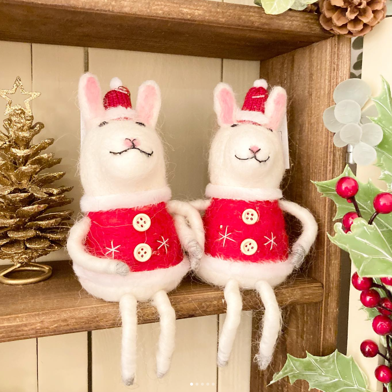 座れる！飾れる！もこもこうさぎさん🐰 羊毛フェルトオーナメント