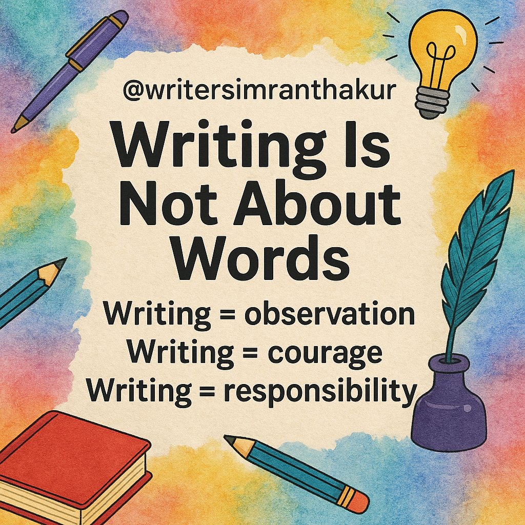 WriterSimran44's tweet photo. Writing isn’t about sounding beautiful. It’s about seeing deeply, speaking bravely, and owning the impact of your words.
If you feel, observe, and take responsibility, you’re already a writer.

Agree?

#WritingTruth #Observation #writingtips #WritersCommunity https://t.co/Mo4iQtemxP