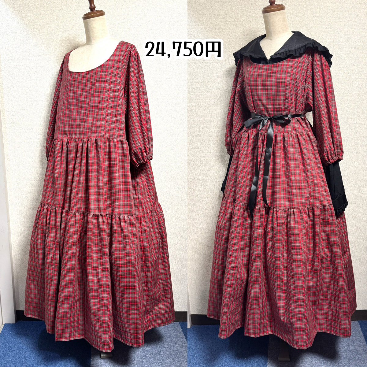 新型のスモックワンピースも赤チェックが登場です！！ シャーリングOP