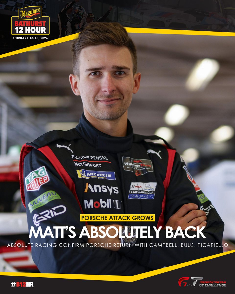 EBM: Here's our epic Porsche squad. 
Absolute: Hold our beer..

2x winner Matt Campbell, Bastian Buus and Alessio Picariello to lead Absolute's 2026 charge.. #B12hr