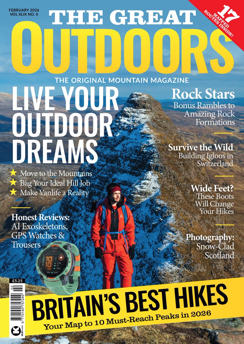 TGOMagazine's tweet photo. NEW BUMPER ISSUE: be inspired by 32 pages of mapped routes &amp; tips on moving to the mountains from folks who've actually done it in our guide to following your outdoor dreams in 2026 🧭
📸 James Roddie featuring Alex Roddie, Suilven
Get your copy now:
https://t.co/Ho6S1dmR0W https://t.co/rDuerL7a0D