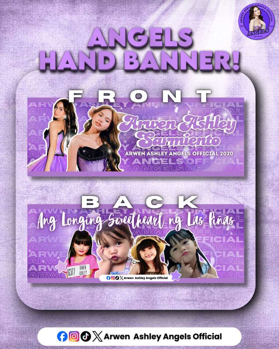 ArwenAngels's tweet photo. Hello Angels!!! 💜
We are very excited to show you our very first official hand banner 👀 are you all excited??? WE HOPE TO MEET YOU ALL SOONNNN!!! 🥰💜✨
#AshleySarmiento | #ArwenAshleyAngelsOfficial
#HandBanner #teamangels #pbbcollab #PBBCollab2point0 #aaaofc https://t.co/txagwBDB0I