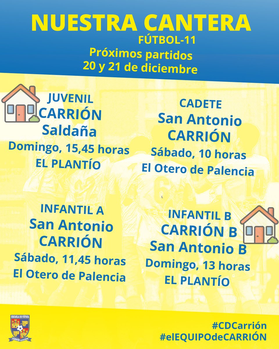 cdc_carrion's tweet photo. 💙💛CATEGORÍAS INFERIORES💙💛

Os dejamos por aquí los horarios de las próximas jornadas. Si hubiera algún fallo (porque somos humanos y nos podemos equivocar) mandad DM con el error.

#CDCarrión #elEQUIPOdeCARRIÓN https://t.co/fOQQCje3ag