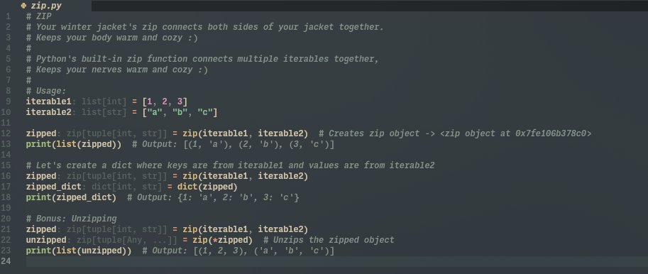 flowfelis's tweet image. Day 41/100 of #100DaysOfPythonTips 🐍
zip your jacket to keep warm :)

  #Python #pythonlearn #100DaysOfCode