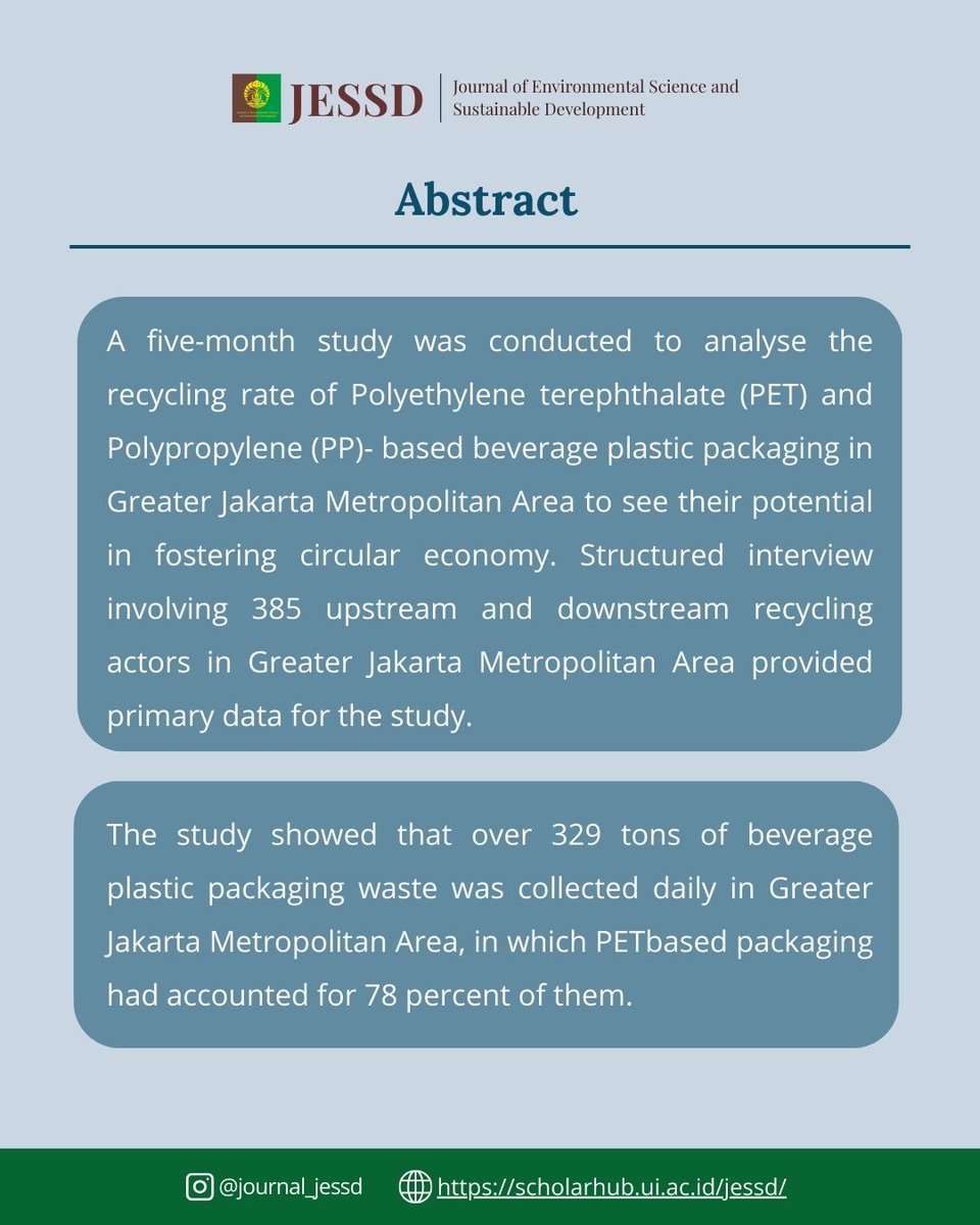 JournalJESSD's tweet image. ADVANCING THE POTENTIAL OF PET AND PP-BASED BEVERAGE PACKAGING TO SUPPORT CIRCULAR ECONOMY

Scopus link: scopus.com/pages/publicat…

Paper link: scholarhub.ui.ac.id/cgi/viewconten…

#JESSD #EnvironmentalScience #Research