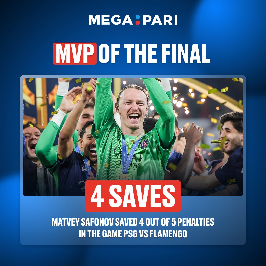 megapari_ngr's tweet image. A historic moment between the posts ⚡️🧤

For the first time ever, a goalkeeper stopped four consecutive penalties in a shootout as Matvey Safonov saved 4 of 5 spot-kicks to hand PSG their sixth trophy of 2025 in the FIFA Intercontinental Cup 🏆🔥