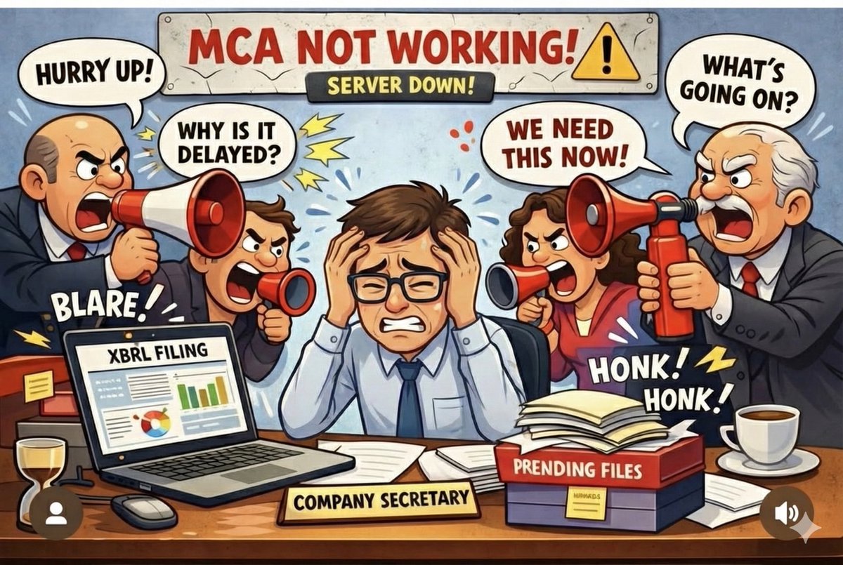 Jigar09182's tweet photo. @nsitharaman @FinMinIndia @PMOIndia_RC @nsitharaman @MCA21India @narendramodi
Waiting for the MCA site to load should count as billable hours. ⏳💸"
• The CS Reality.
• Deadline Day.
• Error 404: Peace not found.
#CSLife #MCA #ServerDown #CompanySecretary #ComplianceChaos https://t.co/GID4gsQJrI
