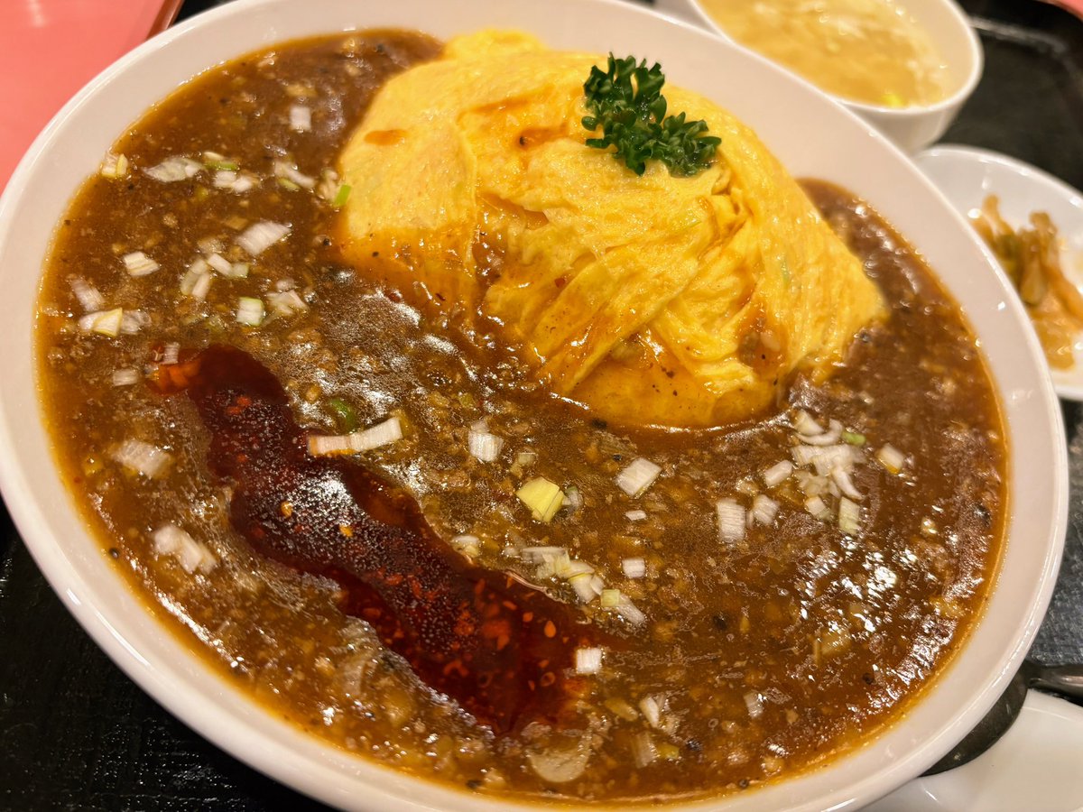 今日のサ飯！ 麻婆天津飯🔥 天津飯の餡が麻婆🌶️ 辛旨😋最高 勿論途中