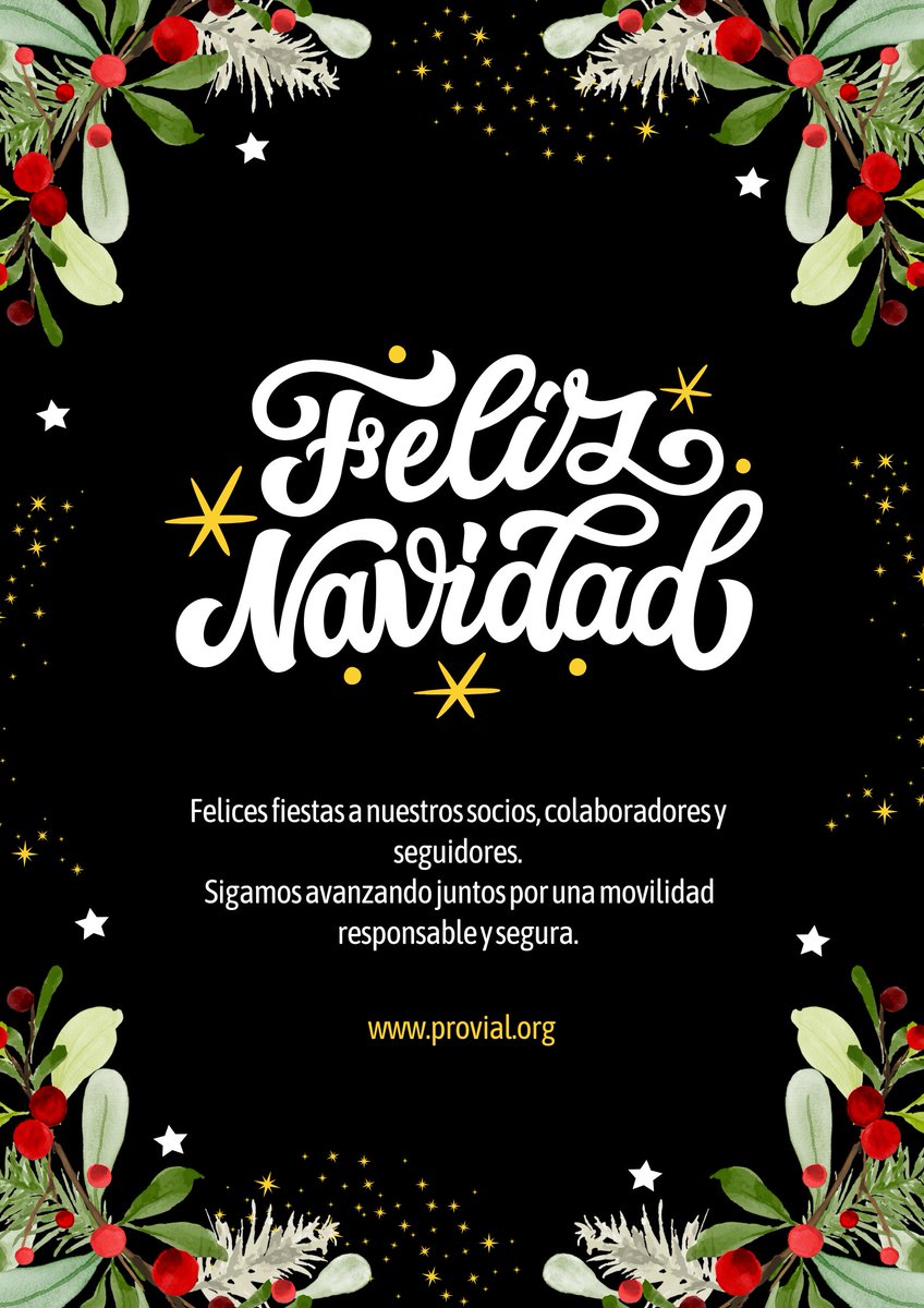 #Provial | Os deseamos unas Felices Fiestas y que sigamos trabajando juntos para conseguir una movilidad segura para todos.

#SeguridadVial #ProfesoresFormaciónVial #TécnicosSuperioresMovilidad #NavidadSegura