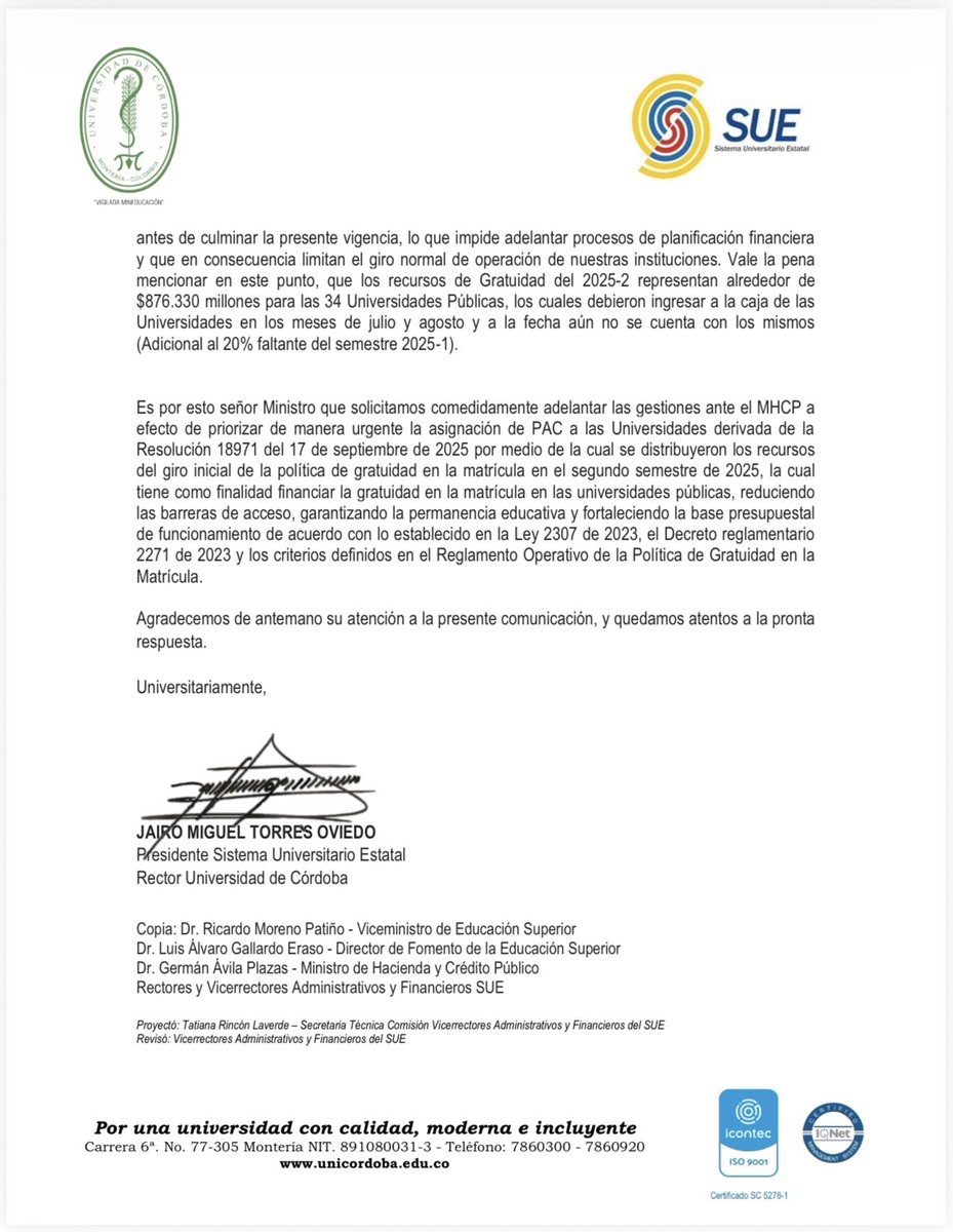 🚨 En la <a href="/OCEcolombia/">Organización Colombiana de Estudiantes OCE</a> advertimos los graves impactos para las IES públicas de los giros tardíos y fraccionados de la política de gratuidad del gobierno Petro. ¡Deben casi $1 billón!
Hace un año hice este análisis para la <a href="/Universidadcol/">Observatorio de la U. Colombiana</a> y sigue vigente: ⬇️ universidad.edu.co/el-grave-panor…