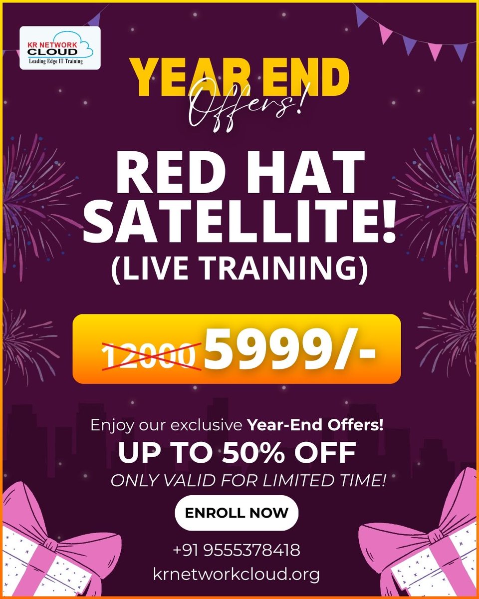 KRNetworkCloud1's tweet image. 🚀 System Patching Is No Longer Optional. Enterprises Demand Red Hat Satellite Skills.

🎉 YEAR-END OFFER
💰 ₹12,000 ➝ ₹5,999 only
🔥 Up to 50% Year-End Discount
📞 Call / WhatsApp: +91 9555378418
🌐 krnetworkcloud.org
#RedHatSatellite #LinuxTraining #ITAutomation #Cloud