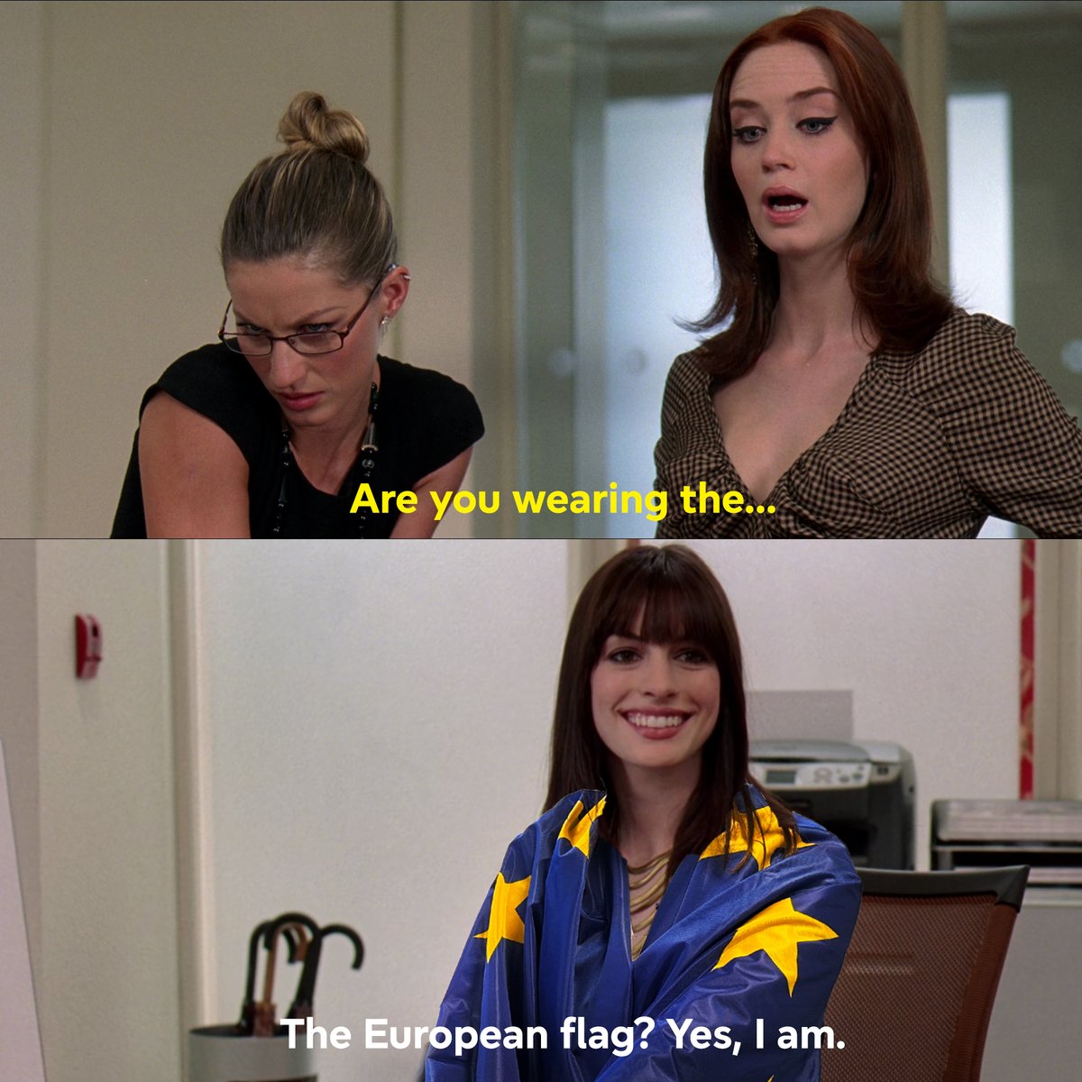 In a world full of trends, choose something timeless: EU values 💙🇪🇺

Known as the Flag of Europe, it was adopted by the EU in 1985 and represents a shared European identity founded on peace, democracy, and human rights.

🎞️ The Devil Wears Prada (2006)