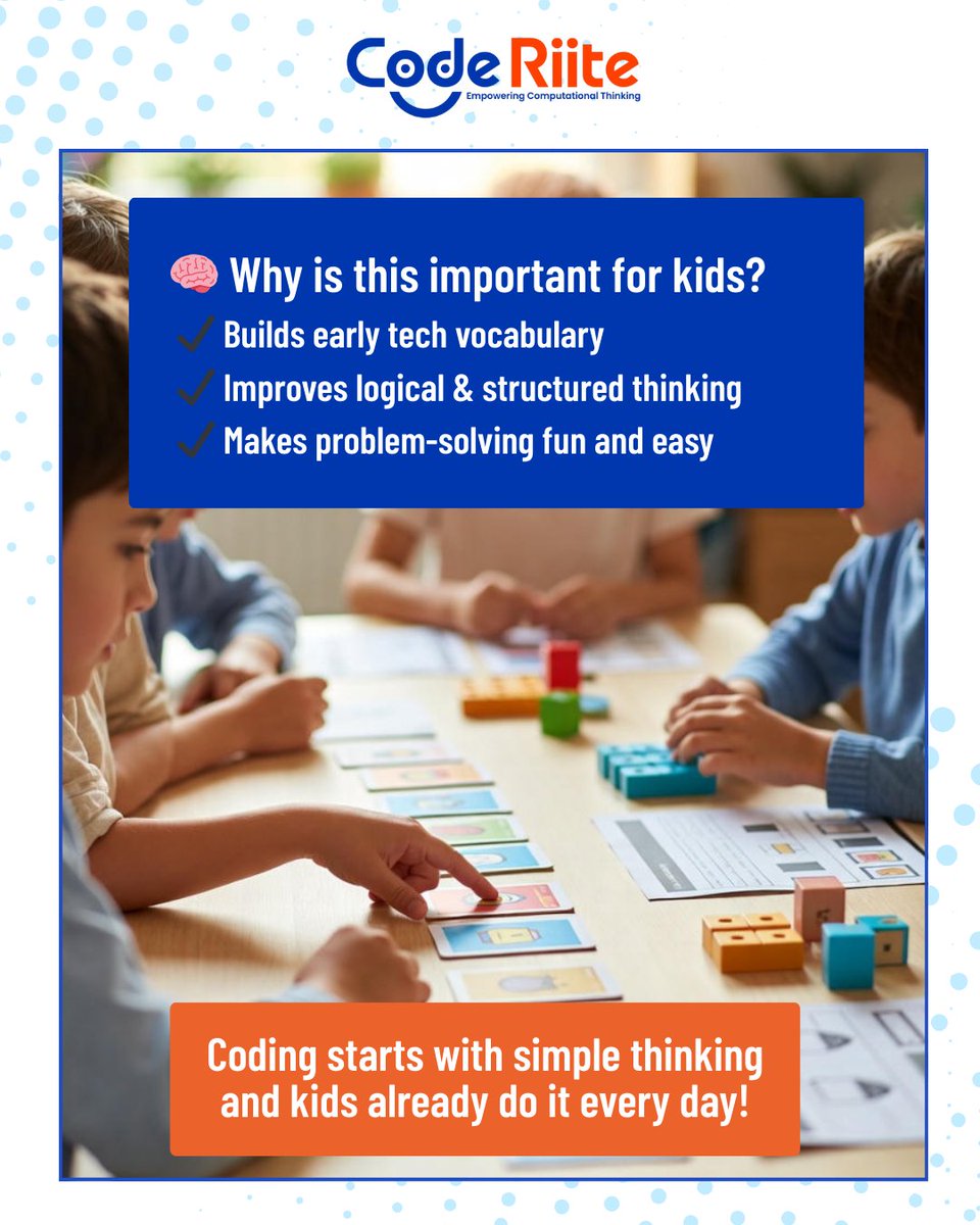 coderiite's tweet image. 🧠 Coding Begins with Everyday Thinking!

✨ Did you know? Even brushing your teeth follows an algorithm!
📞 9819349505
🌐 coderight.in
📸 @code_riite

#coderiite #kidscoding #screenfreelearning