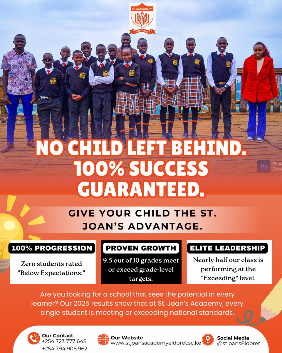 StJoansEldoret's tweet photo. No Child Left Behind. 100% Success Guaranteed. Give Your Your Child The St Joan's Academy Eldoret Advantage. Enrollment for 2026 Ongoing!!Eldoret https://t.co/FW7aA1IKAK