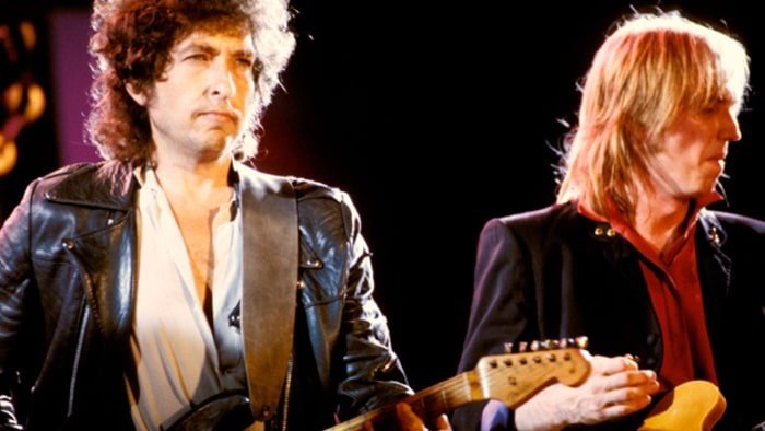 Bob Dylan and Tom Petty during the True Confessions Tour, 1986