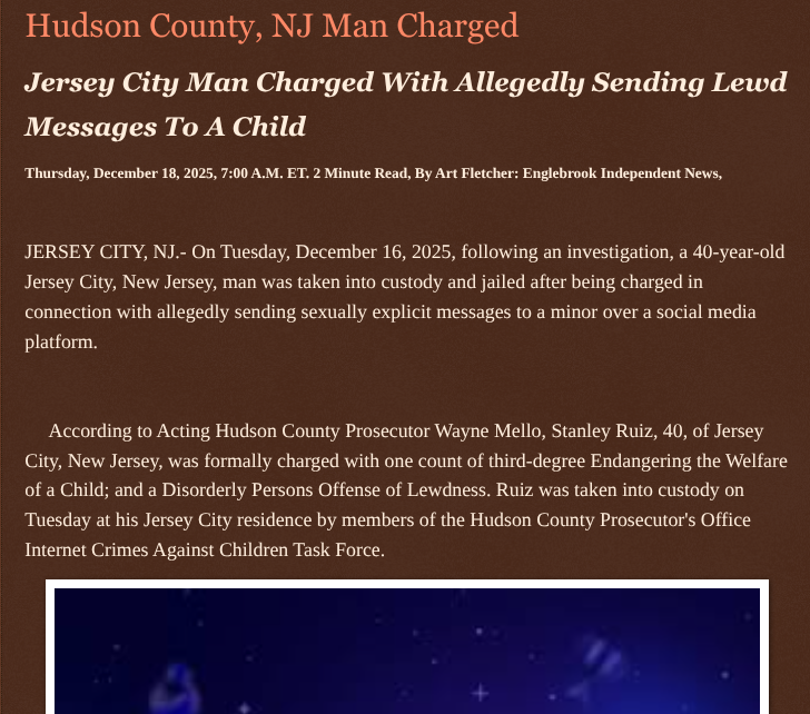 ArtFletcher9's tweet photo. Hudson County, NJ Man Charged https://t.co/uXHNGULTT7 via @Englebrooknews #NewJersey #CrimeNews #hudsoncountynj #jerseycitynj #Child #endangerment #lewdness #Discord @wireless_step @HRG_Media @LodiNJNews @fordmb1 @SarahGeving1 @Shannon96574094 @Daytobehappy @janninereid1 @gator4kb18 @MichelleF_35 @TrumpWasRite2 @KathyKbrose @RobGerundo @JimBobW49