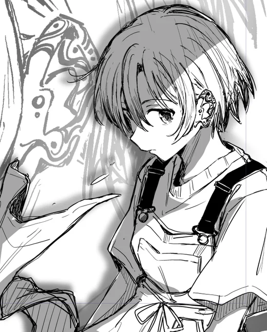 オリジナル漫画を進めてる。耳タトゥーとかけっこう癖だな… 