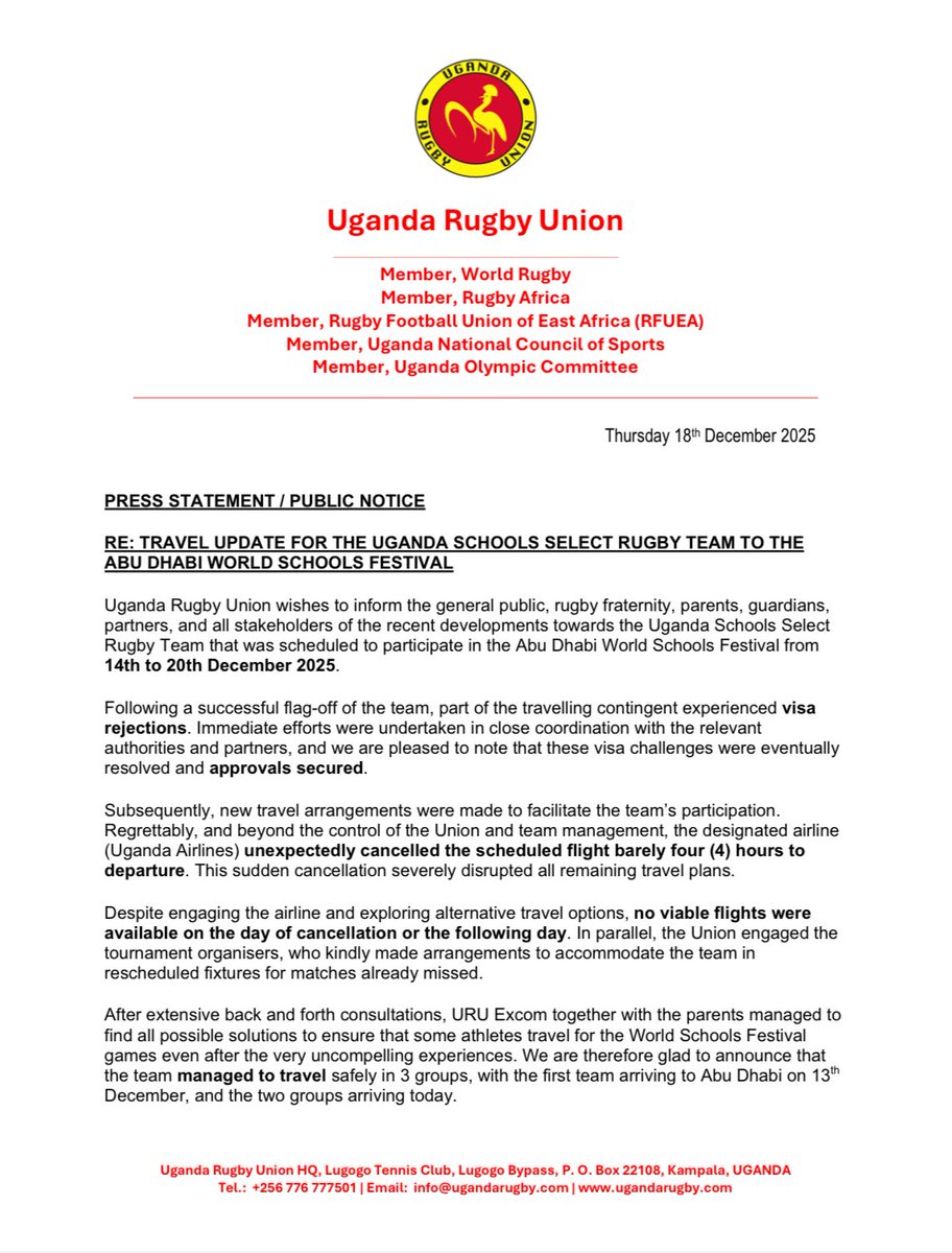 Uganda Rugby Union tweet media