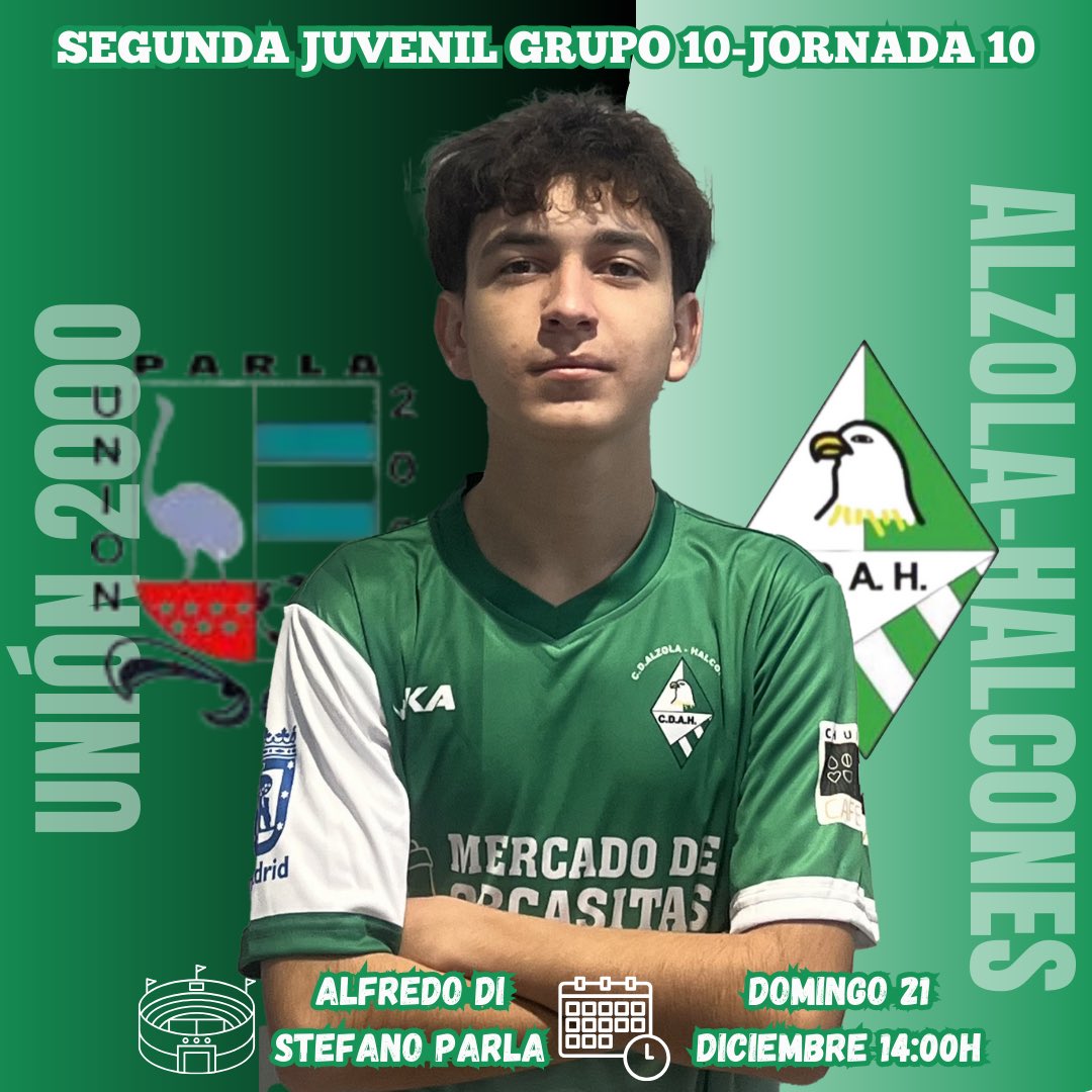 𝐉𝐔𝐕𝐄𝐍𝐈𝐋 𝐃⚽️💚

<a href="/_union2000parla/">Unión 2000 Parla</a> "B" 🆚 #cdalzolahalcones 

🏟️ Alfredo Di Stefano-Mariano Arribas 
🗓️ Domingo, 21 de Diciembre
⏰ 14:00

#vamosalzola #elequipodelbarrio