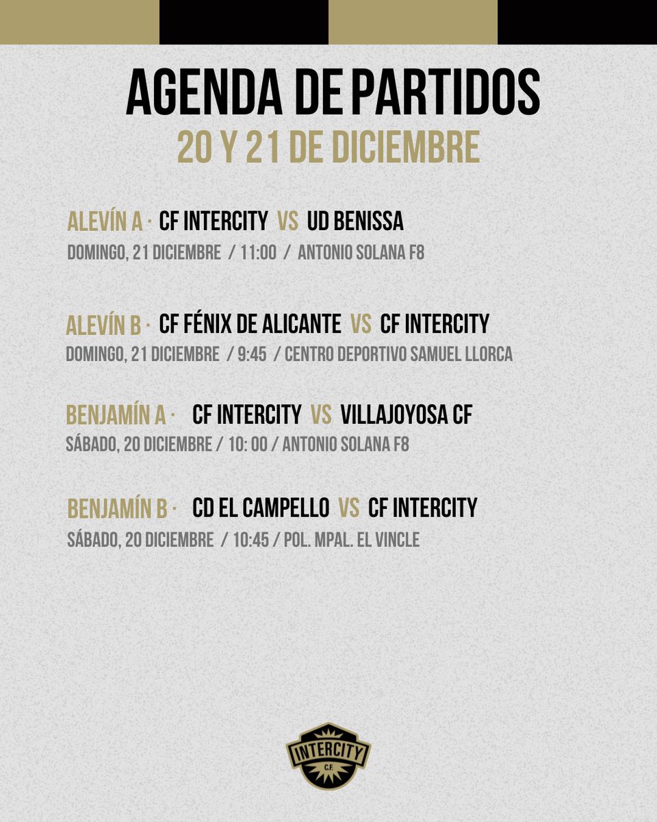 BaseCFIntercity's tweet image. 📒⚽ 𝗛𝗢𝗥𝗔𝗥𝗜𝗢𝗦 • Estos son los partidos de nuestros equipos este fin de semana 

💪🏻🍀 ¡𝗦𝘂𝗲𝗿𝘁𝗲!