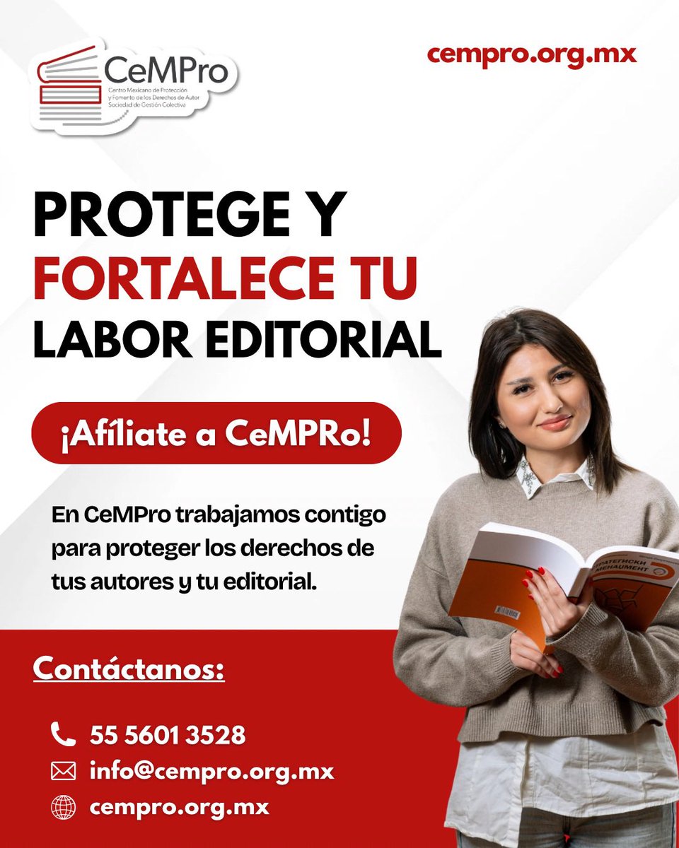 Cada publicación representa horas de trabajo creativo y un proceso editorial cuidadoso 📖

En CeMPro acompañamos a editoriales y autores en la protección de sus derechos, brindando respaldo legal y una gestión colectiva sólida.