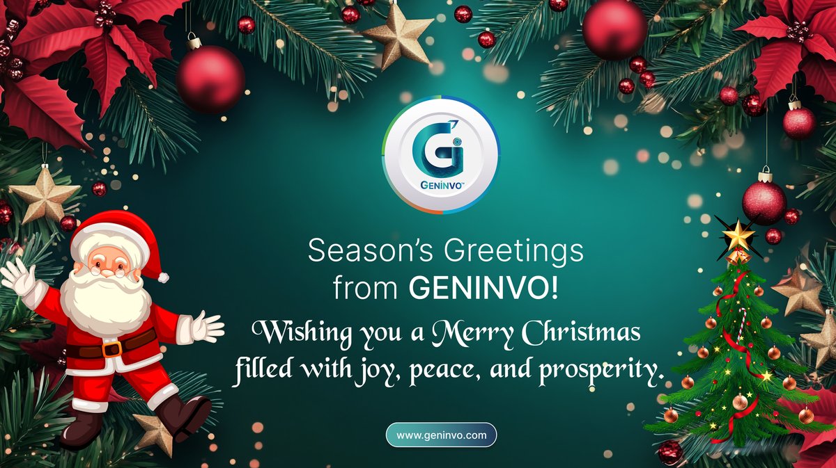 GenInvo's tweet photo. 🎄 Warm Christmas wishes from GenInvo! 🎄

May your holidays be filled with happiness, peace, and new possibilities.

#MerryChristmas #GenInvo #SeasonGreetings #HolidayCheers #Thankful #FestiveSeason #TeamSpirit https://t.co/jMEJt8HEtx