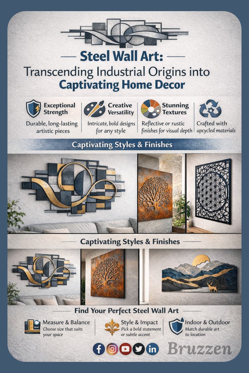 BruzzenWallArt's tweet image. Strong, modern, and timeless — steel wall art adds bold character to any space. 🖤
Learn how to choose, style, and care for it the right way.

👉 bruzzen.com/steel-wall-art…

#SteelWallArt #MetalWallArt #HomeDecorIdeas #ModernDecor #IndustrialDecor #WallArtInspo #InteriorDesign