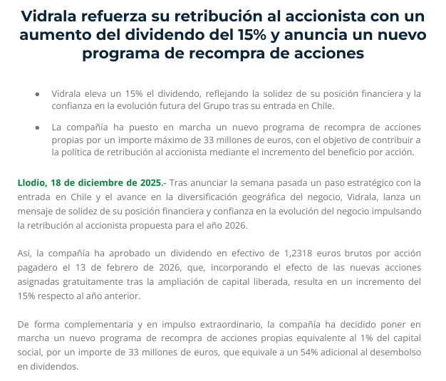 Gracias a los dirigentes de <a href="/Vidrala_Group/">Vidrala</a> 
por cuidar tan bien de los accionistas y por gestionar tan bien la empresa.

Empresa en Gestivalue Capital