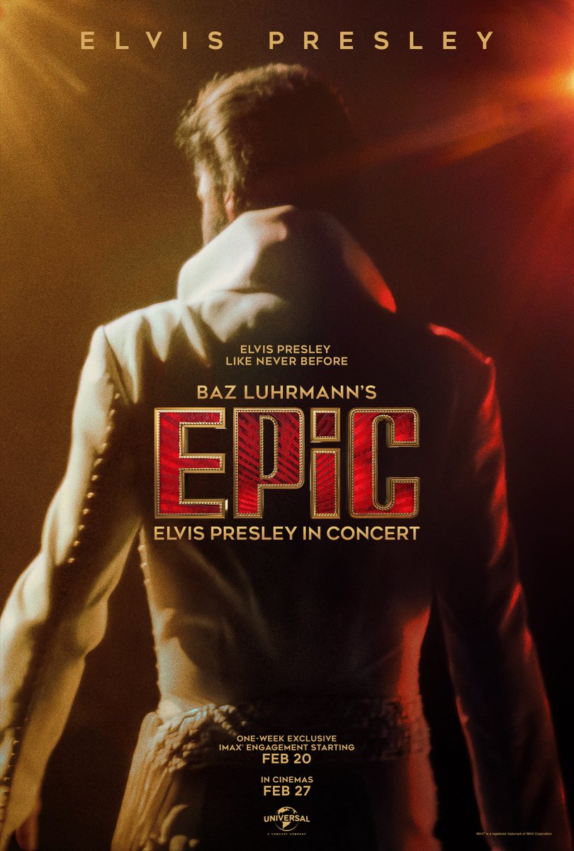 universaluk's tweet image. Elvis Presley like never before. Featuring long-lost footage discovered by Academy Award-nominated Baz Luhrmann, EPiC: ELVIS PRESLEY IN CONCERT is a one-of-a-kind cinematic experience.

One-week exclusive in IMAX February 20, in cinemas February 27.

#EPiCMovie #Elvis…