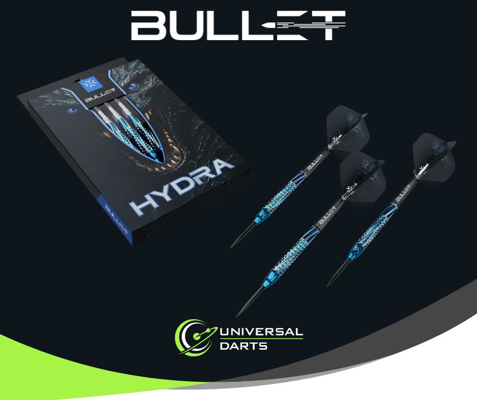 Introducing the brand NEW Hydra Darts from BULLET — available now at Universal Darts.

Inspired by the legendary Hydra, these darts feature a striking blue and silver design that commands attention at the oche. Built for control, balance, and consistent performance, the Hydra