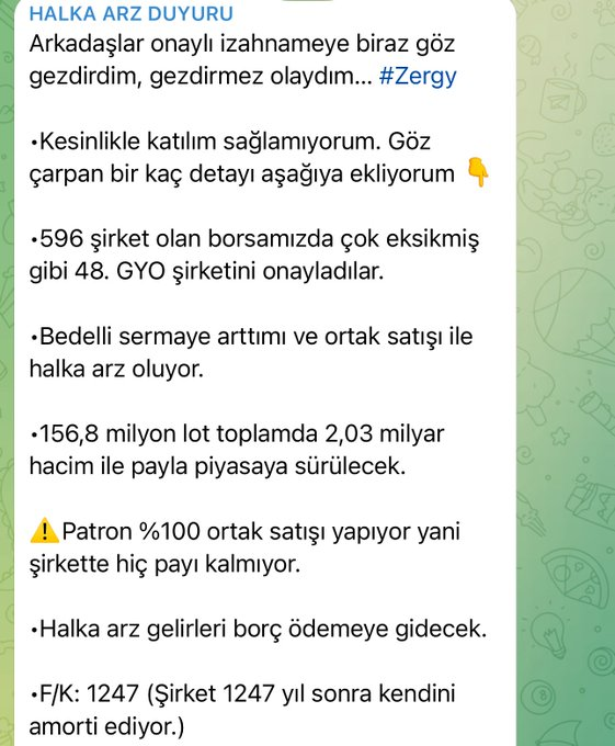 Deyno17's tweet photo. #Zergy Arkadaşlar para kaybetmenin daha kolay yolları var ama yinede bu halka arza katılmak isteyenler olursa detaylarını Telegram kanalımızda paylaştım.

👉https://t.co/K7jd0rna8O

#halkaarz #bist100 #borsa https://t.co/hncRvvvVpM