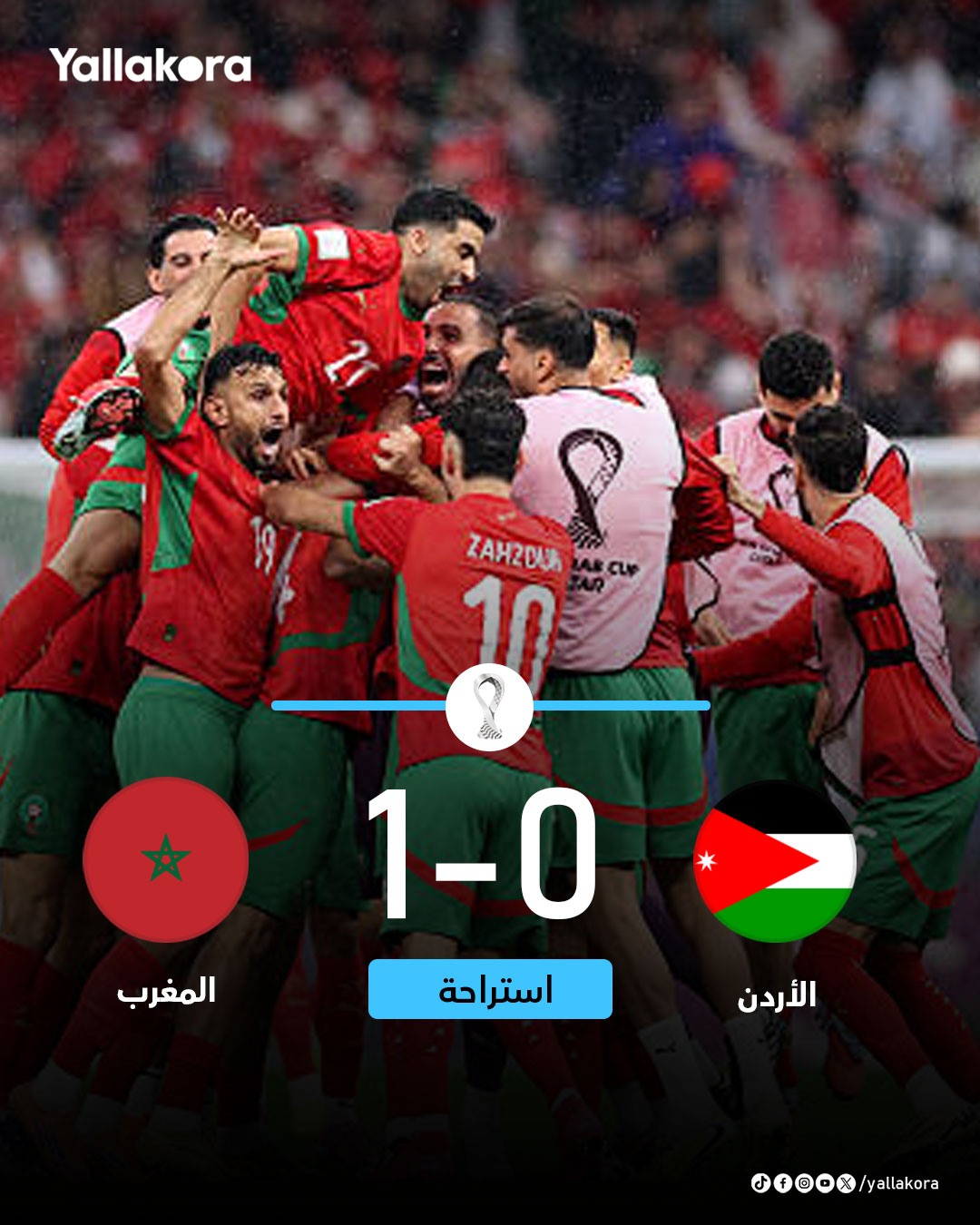 استراحة .. شوط أول قوي ومثير ينتهي بتقدم أسود الأطلس بهدف خيالي. الأردن 0 المغرب 1 #كأس_العرب 