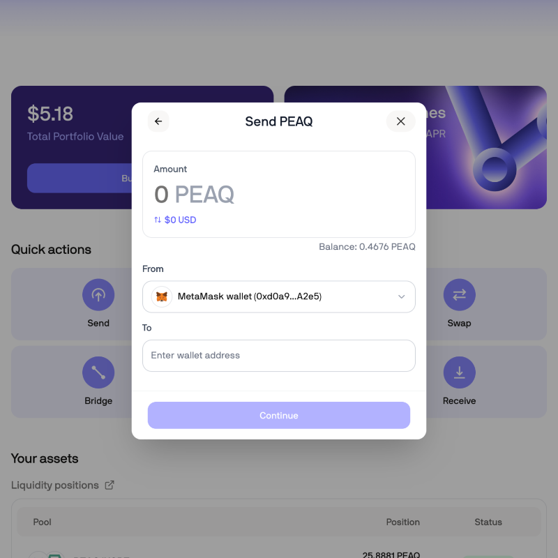peaq's tweet photo. Bridge, swap, and earn from staking, liquidity mining, and tokenized machines

Live in its beta, peaq app is your gateway into the Machine Economy

🔗 https://t.co/e90LEyKWcU
