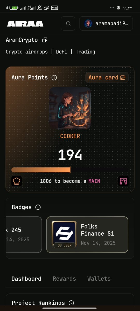 AramAbadi96930's tweet image. Grinding from COOKER to MAIN 🚀
Current Aura Points: 194
No fake farming, no unnecessary fees — just consistent, real activity.
Long-term users always get rewarded in crypto.
#AIRA #AuraPoints #Airdrop #DeFi #CryptoJourney
@AiraaAgent 🌾