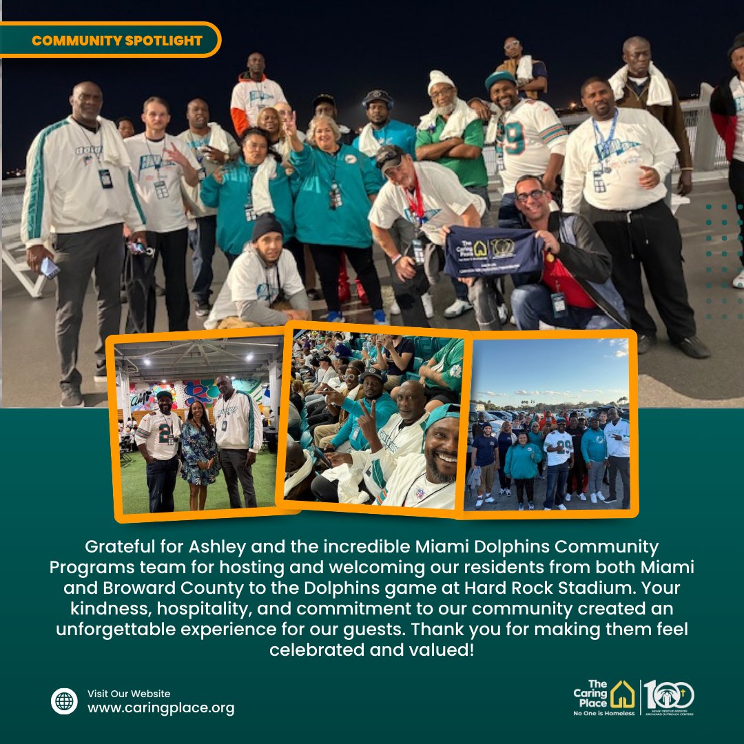 No1isHomeless's tweet image. Grateful for Ashley and the incredible Miami Dolphins Community Programs team for hosting and welcoming our residents from both Miami and Broward County to the Dolphins game at Hard Rock Stadium. Thank you for making our guests feel celebrated and valued!