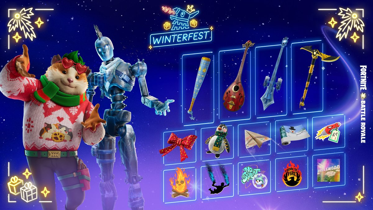 Lt. Winter is here with 14 gifts this year 🎁

This Winterfest, open one present each day and unwrap the Glacial Dummy Outfit after 7, and the Cheeks Outfit after 13! Read more: fn.gg/Winterfest2025