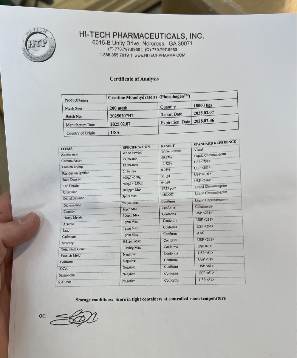 iiKlemm's tweet photo. Most companies outsource their manufacturing and/or use a co-packer, so they have no oversight as to what creatine is used in their finished products and often the cheapest is used (China).

Here is the COA for the creatine we stock @Neuroptima made right here in the USA. https://t.co/XAfnf8Q465
