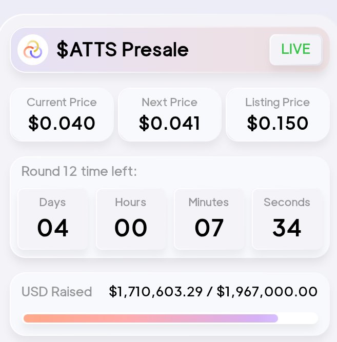 IdrisShamoo's tweet photo. $ATTS Presale is LIVE π¨
Current price: $0.040
Listing price: $0.15
Thatβs the math.
Early always wins.
https://t.co/fS26OjZqiO
Use bonus code F8QZPQ2C
Get in before the next price jump
@agnt_hub
#Atts #Agnt #Presale #Xminiapps https://t.co/cbcbbDz3Dz