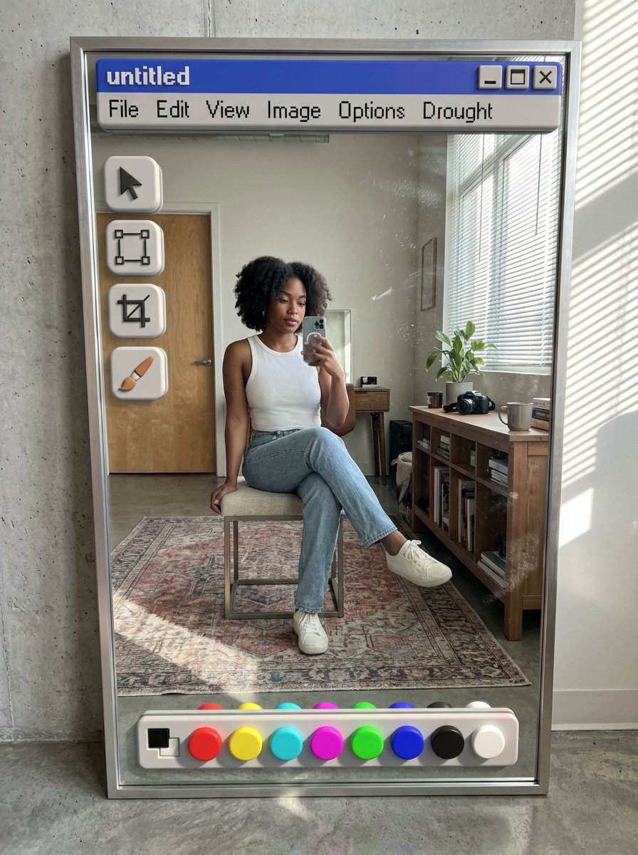 Reflecting the Future: A Retro-Futuristic Selfie Scene