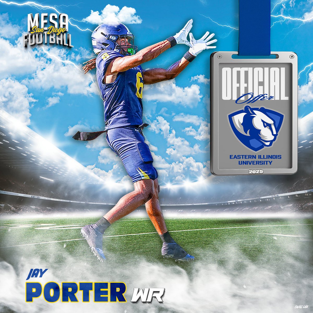 SDmesafootball's tweet photo. Congratulations to Olympian WR @NjayPorter on his OFFICIAL D1 offer from @EIU_FB 
#GettinPlayersOut #BALLIN 
@BallCoachGW @CoachOmarDaniel @JUCOFFrenzy @JuCoFootballACE @EC_Preps_SD @sdfootball https://t.co/VsXhwJRyYu
