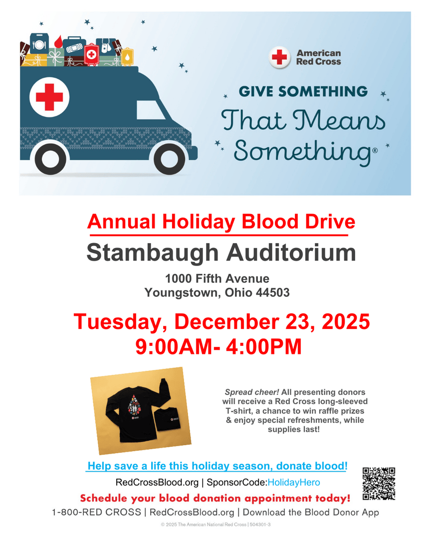 Give the gift of life Tuesday, Dec. 23! The Red Cross will be holding a blood drive from 9:00am-4:00pm!🩸