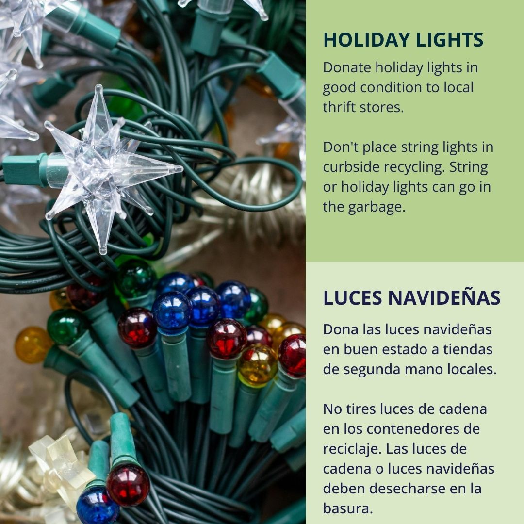 To make sure you're recycling right, make a list and check it twice! Here are some holiday tips: 
🎁 Choose recyclable wrapping paper.
📦 Break down cardboard boxes before recycling them. 
🎄 Holiday lights go in the trash (not recycling!) if they can't be donated.