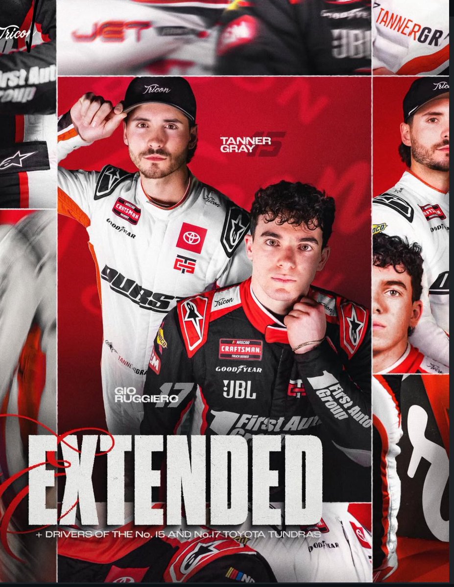 declan_wayman's tweet image. NEWS: Tanner Gray (@tannergray5) and Gio Ruggiero (@Gio_Ruggiero1) have signed an extension to stay at @TRICONGarage for the 2026 NASCAR Craftsman Truck Series campaign.

#NASCAR