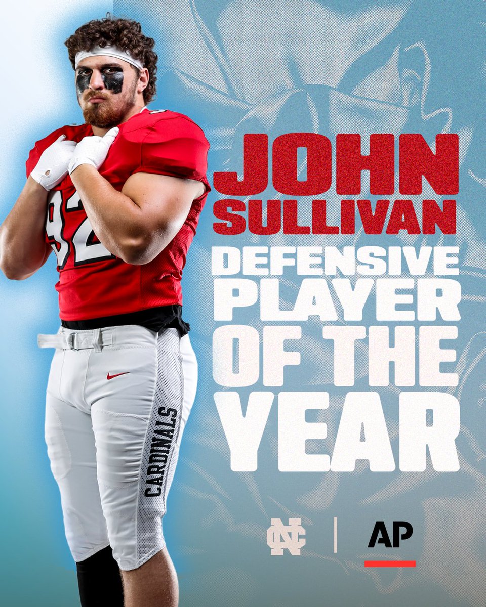NCC_Athletics's tweet image. Earning the most @ap All-Americans in @NCAADIII, @football_ncc claims seven honors, highlighted by John Sullivan (Defensive Player of the Year) and Brad Spencer (Offensive Player of the Year)!

📰: northcentralcardinals.com/news/2025/12/1…

#WeAreNC #d3fb