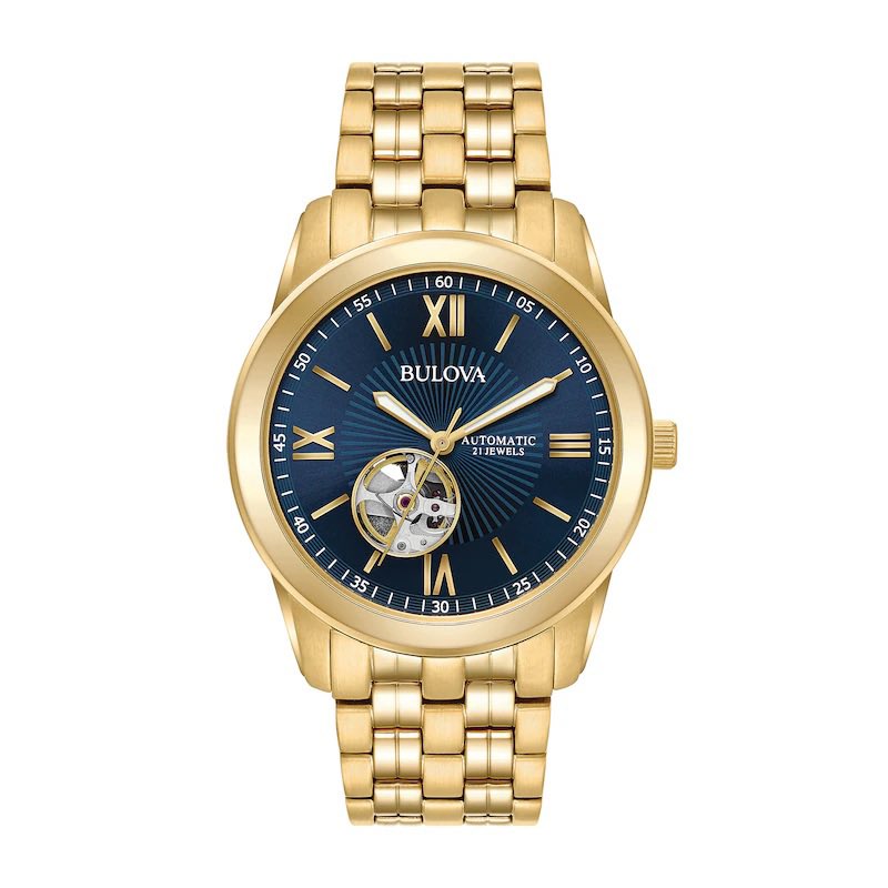 BULOVA AUTOMATIC (21 JEWELS) 
GOLD TONE BLUE DIAL WATCH
🚨¢4000
☎️0242375533