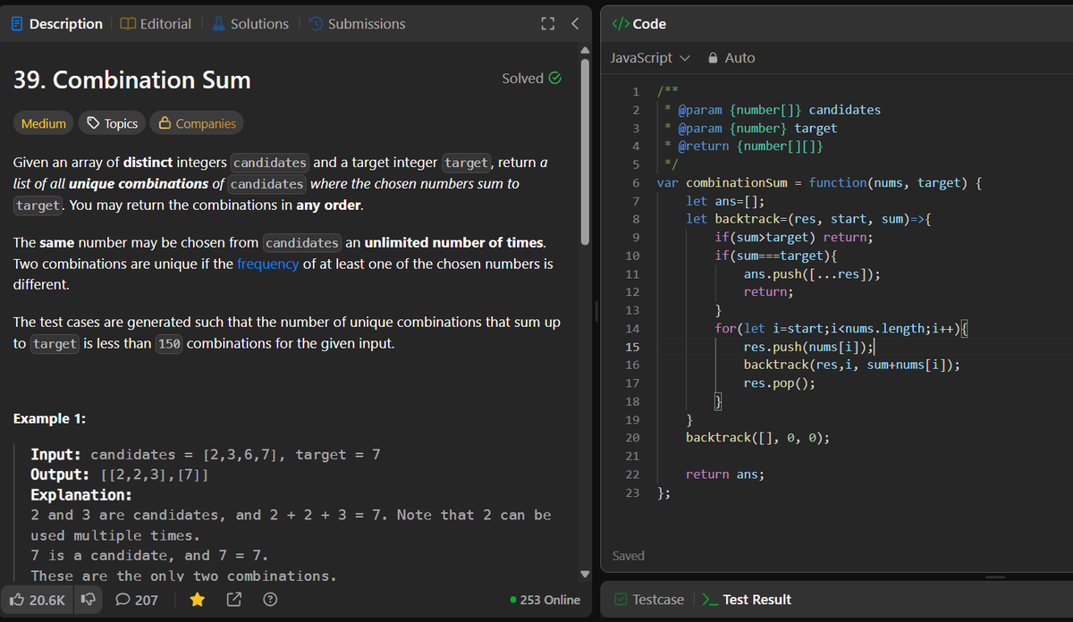 cr_codes's tweet image. 🚀 Day 5 of #100DaysOfCode
Solved:
• 46. Permutations
• 39. Combination Sum
• 40. Combination Sum II
• 216. Combination Sum III
• 47. Permutations II

Never understood backtracking this clearly before. Thanks @akshaymarch7🙏

#namastedsa #DSA