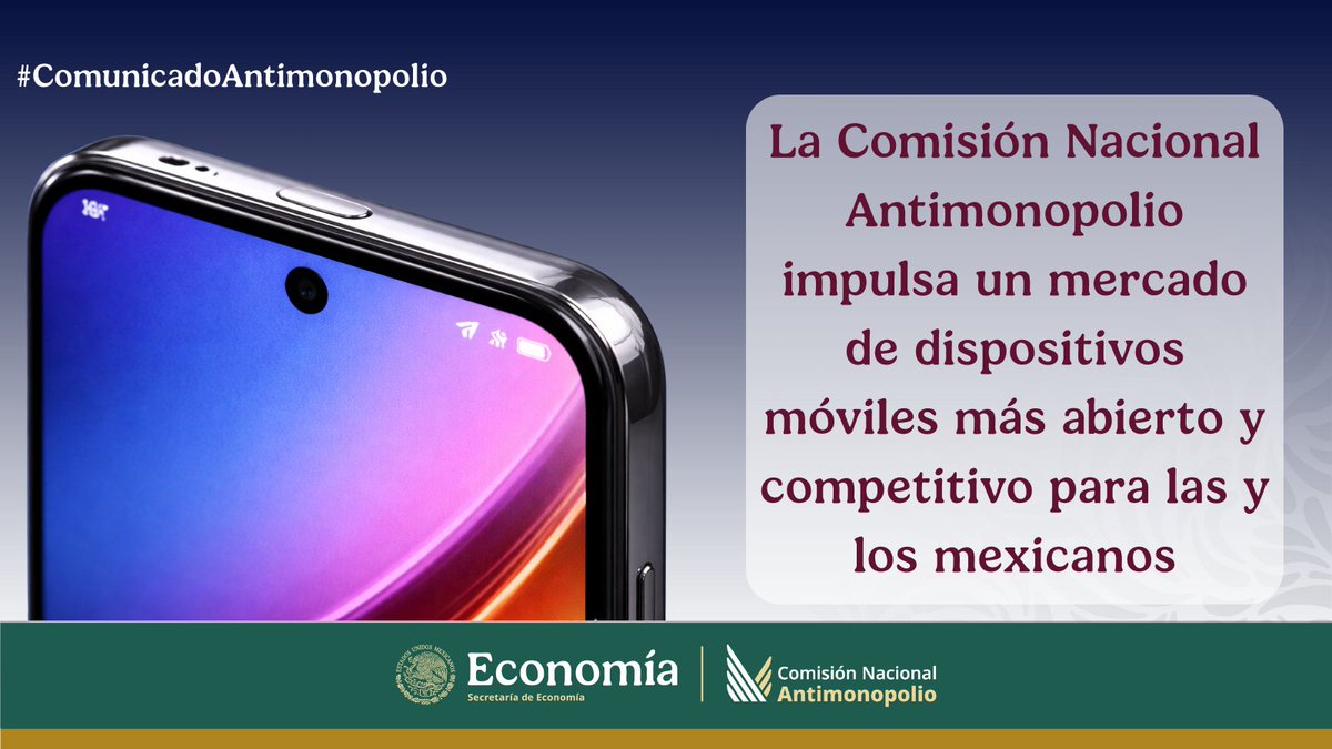 Antimonopolio impulsa un mercado de dispositivos móviles más abierto y competitivo para las y los mexicanos.

📰Consulta el #ComunicadoAntimonopolio:
Antimonopolio.short.gy/d7jPeV