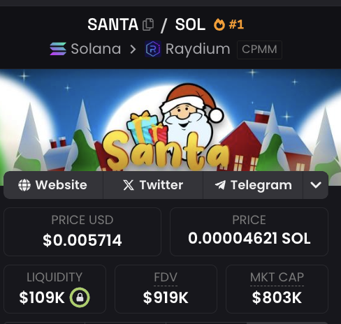 SANTATOKENSOL2's tweet image. $SANTA is now trending #1 on Dexscreener! 

CA: EhzVcKKmGjLk6pD5gLT6ZrTg62bMgPgTSCXXmANnSyQA

Chart: dexscreener.com/solana/ejuwjjf…