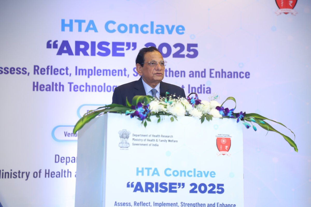 DhrHtain's tweet photo. Prof. Vinod Paul, Member (Health), @NITIAayog, delivered the keynote at the 2nd #HTA Conclave #ARISE2025 envisioning the expansion of #HTAIn through advancing the science of HTA and driving evidence-informed policy innovation. The event witnessed key launches & inspiring insights https://t.co/IJ0QJ6uxwP
