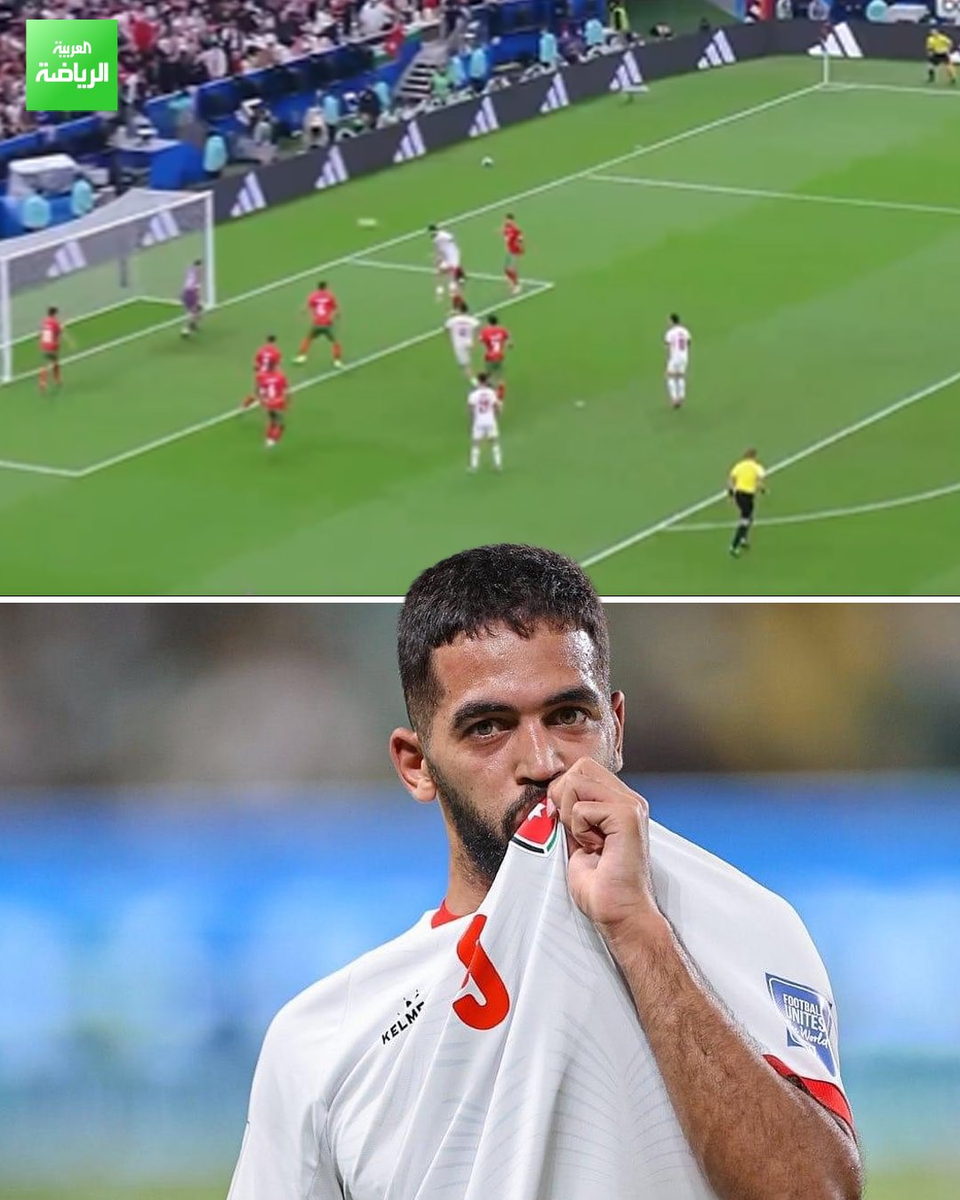 علي علوان يسجل هدف التعادل للأردن. المغرب 1 (طنان) الأردن 1 (علوان). نهائي كأس العرب. لوسيل 